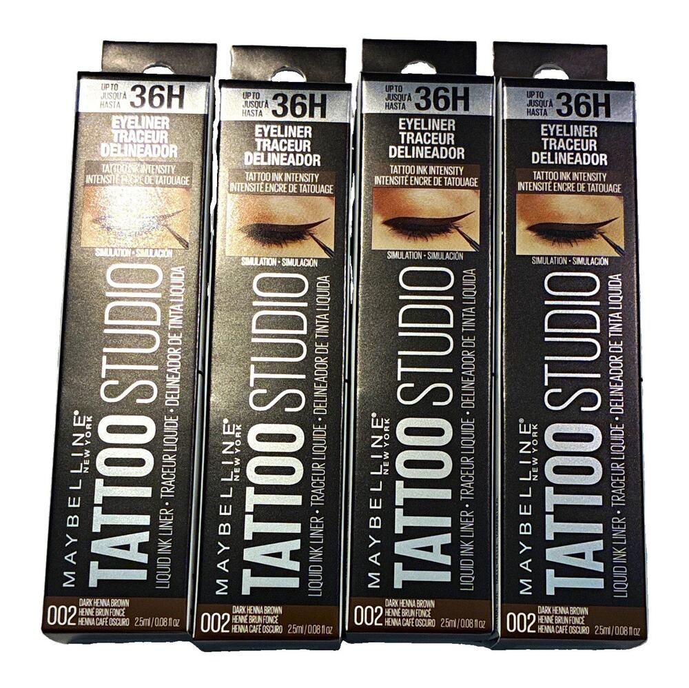 Lot of 4 Maybelline Tattoo Studio 36H Liquid Ink Eyeliner 002 Dark Henna Brown